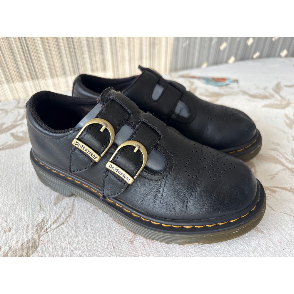 Dr. Martens 8065 J Junior Black Leather Double Strap Mary Jane Shoes Size 13 US